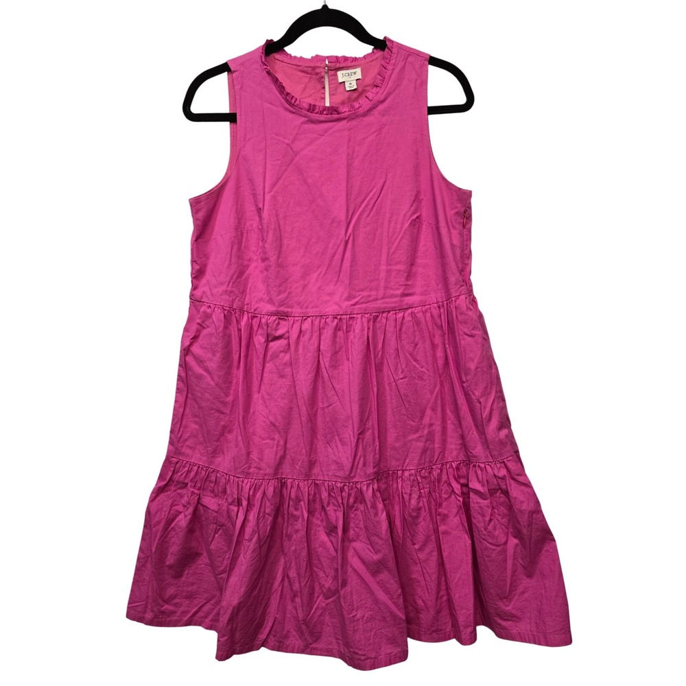 J.Crew Pink Tiered Ruffle Dress Womens 6 Sleeveless Cotton Cottagecore Preppy